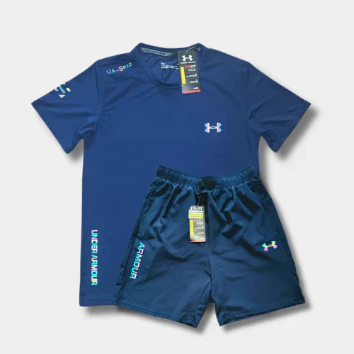Ensemble short/t-shirt UA ARM Fluo Bleu