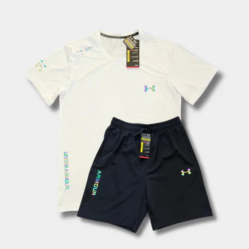 Ensemble short/t-shirt UA ARM Fluo Blanc