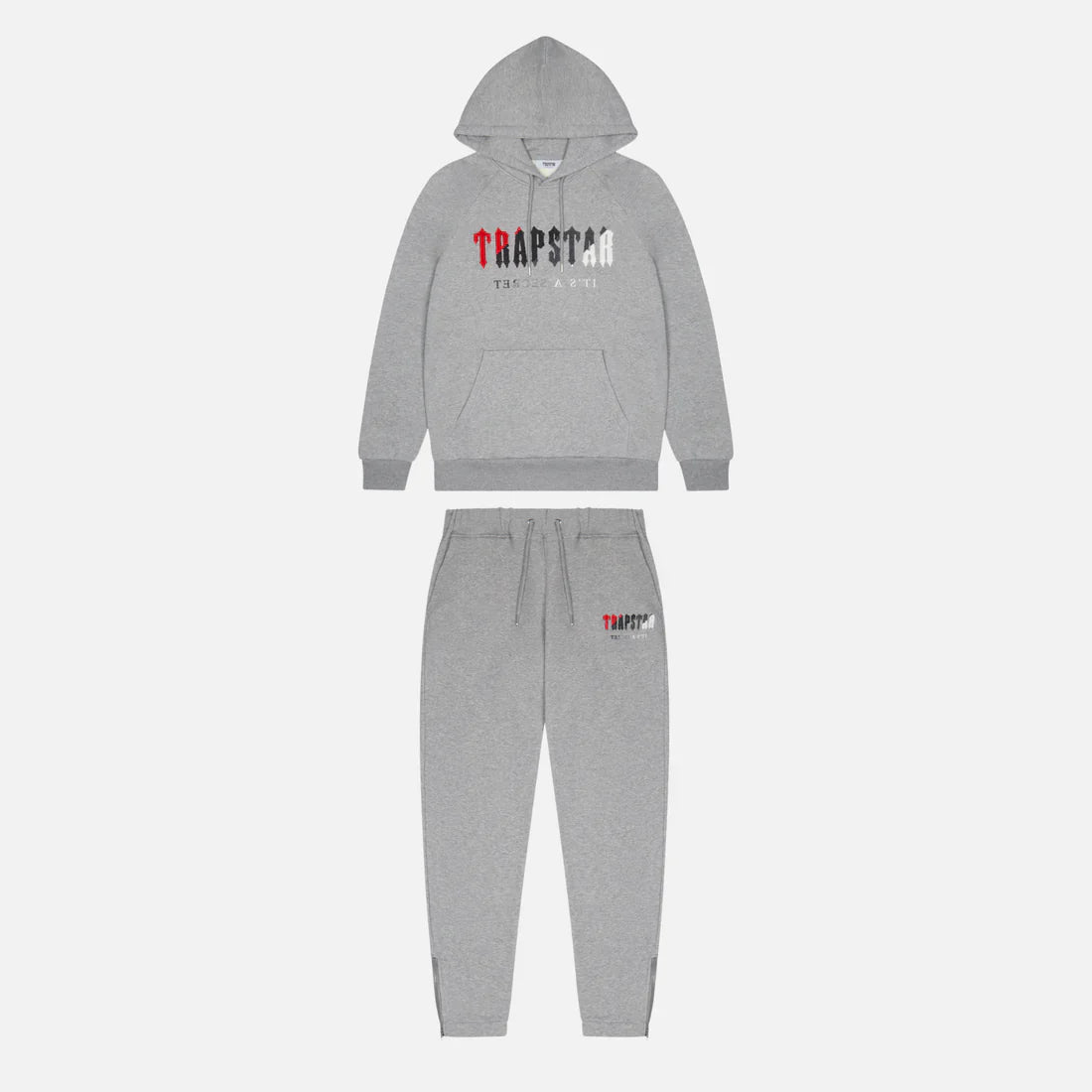 TRAPSTR Chenille Decoded Hooded Tracksuit - Grey/Red