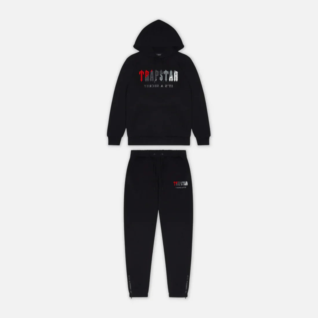 TRAPSTR Chenille Decoded Hooded Tracksuit - Black/Red